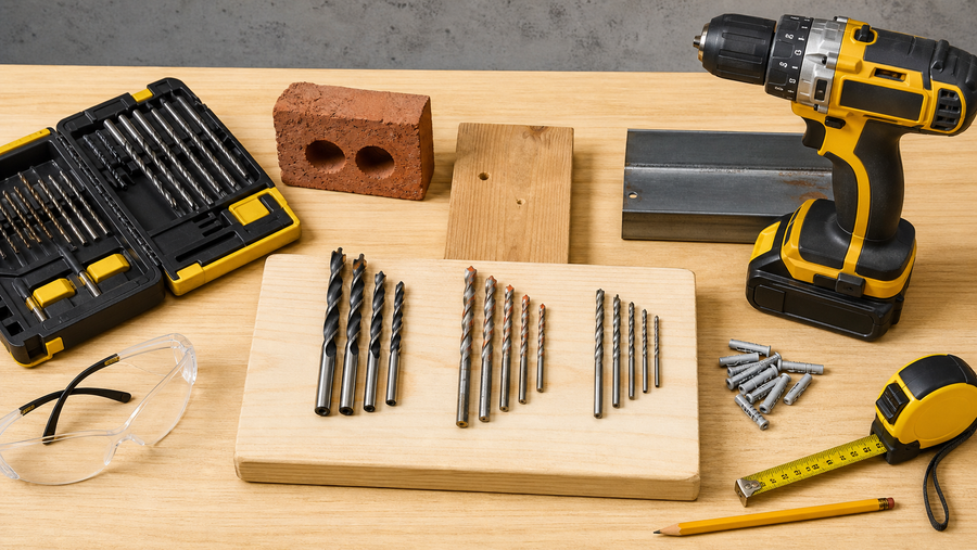 Drill bits arranged for walls wood and metal