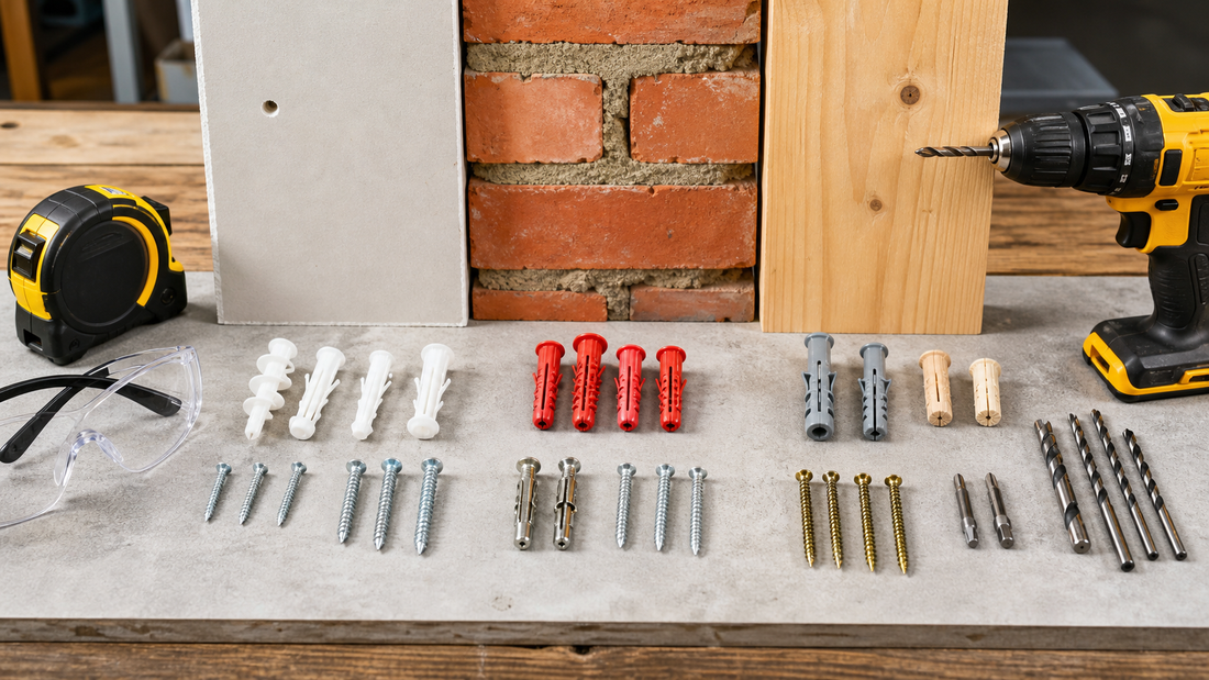 Wall plugs anchors screws and drill bits by wall material