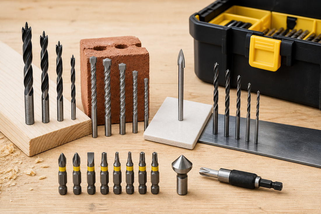 Drill bits arranged by timber masonry tile and metal materials for a HIP Toolbox drill bit buying guide