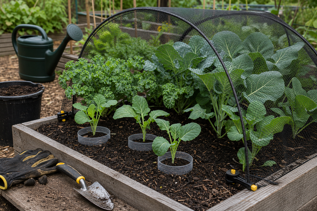 Brassicas growing under mesh protection in a raised bed for a HIP Toolbox guide