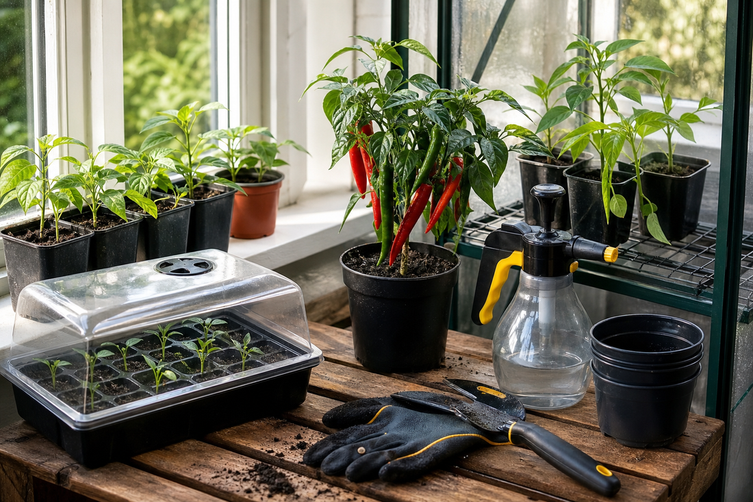 Chilli pepper plants and seed trays for a HIP Toolbox guide