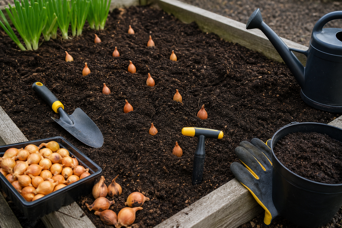 Onion sets planted in a raised bed for a HIP Toolbox guide