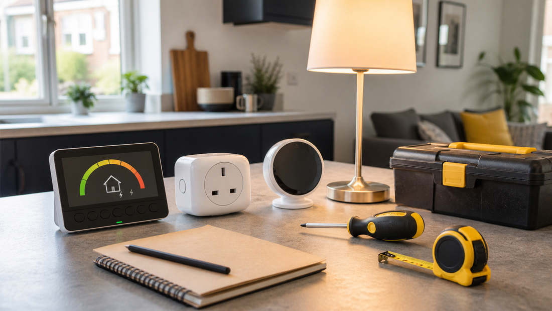 Smart energy devices with monitor plug lamp notebook and measuring tools