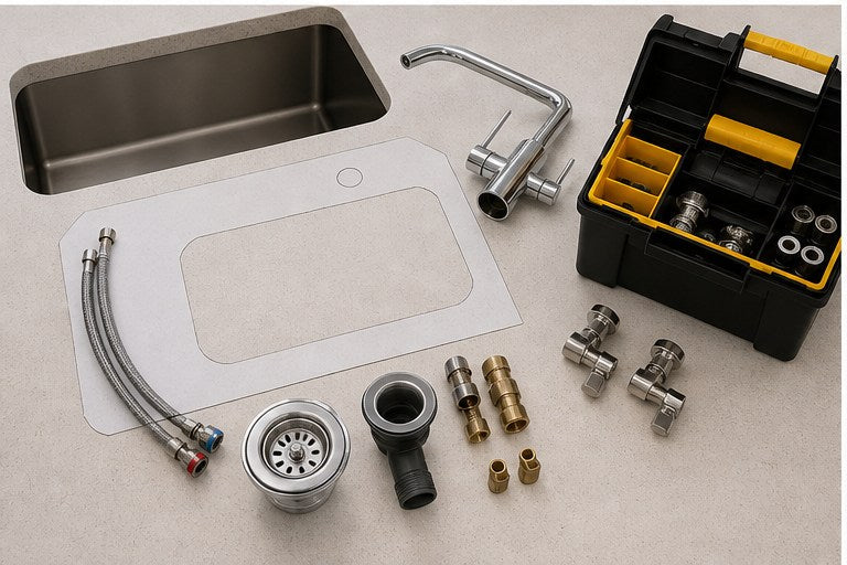 Kitchen sink and tap compatibility parts with waste and valves