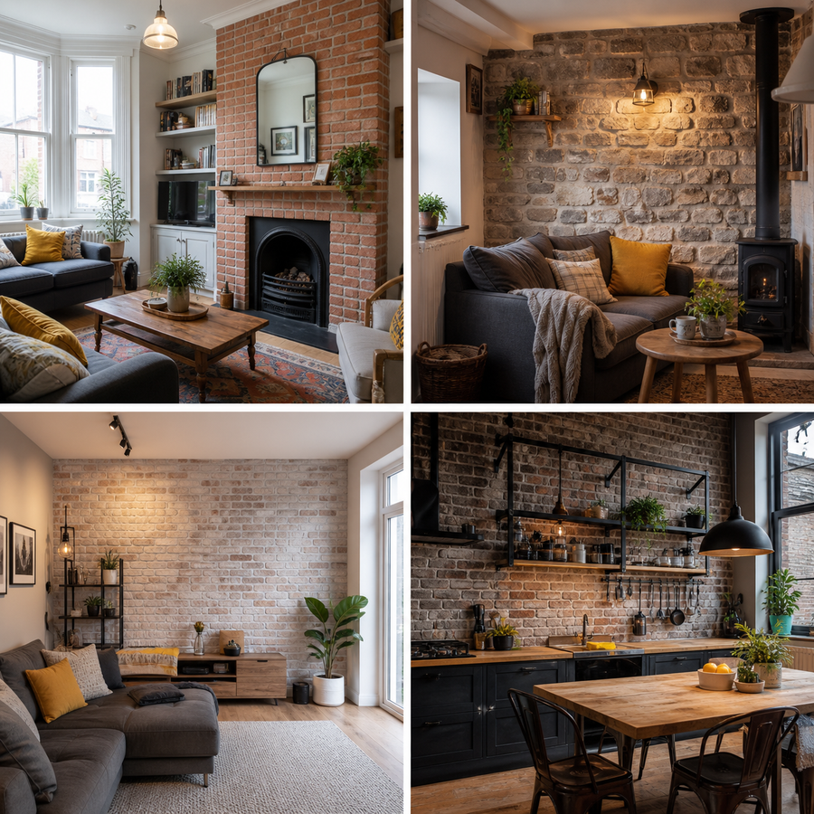Four exposed brick and stone wall ideas for different UK home styles