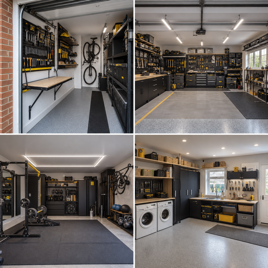 Garage ideas for storage workshop utility and home gym layouts