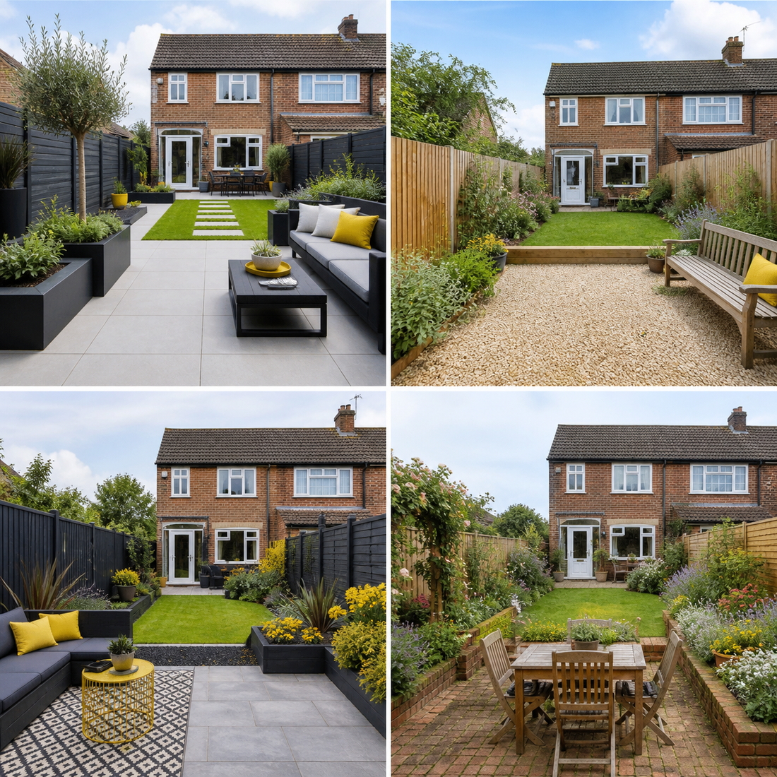One UK garden styled in modern simple bold and traditional directions