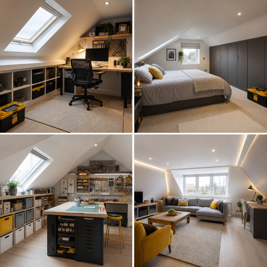 Loft and attic conversion ideas for offices bedrooms hobby rooms and living spaces