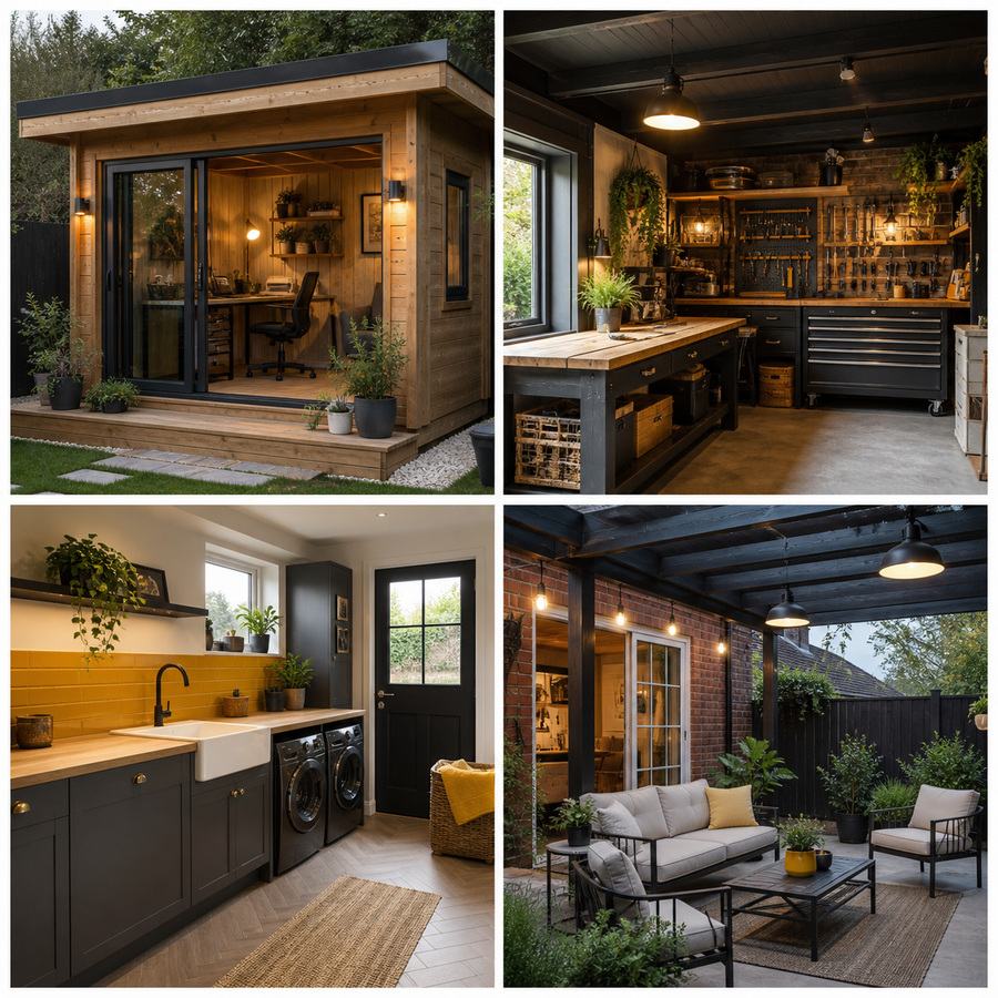 Four merged garden workshop utility and patio style ideas for real homes