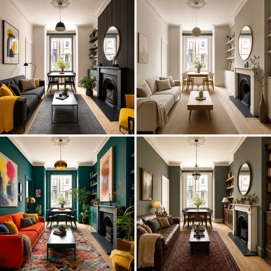 Four Victorian terrace living and dining room ideas for narrow period homes