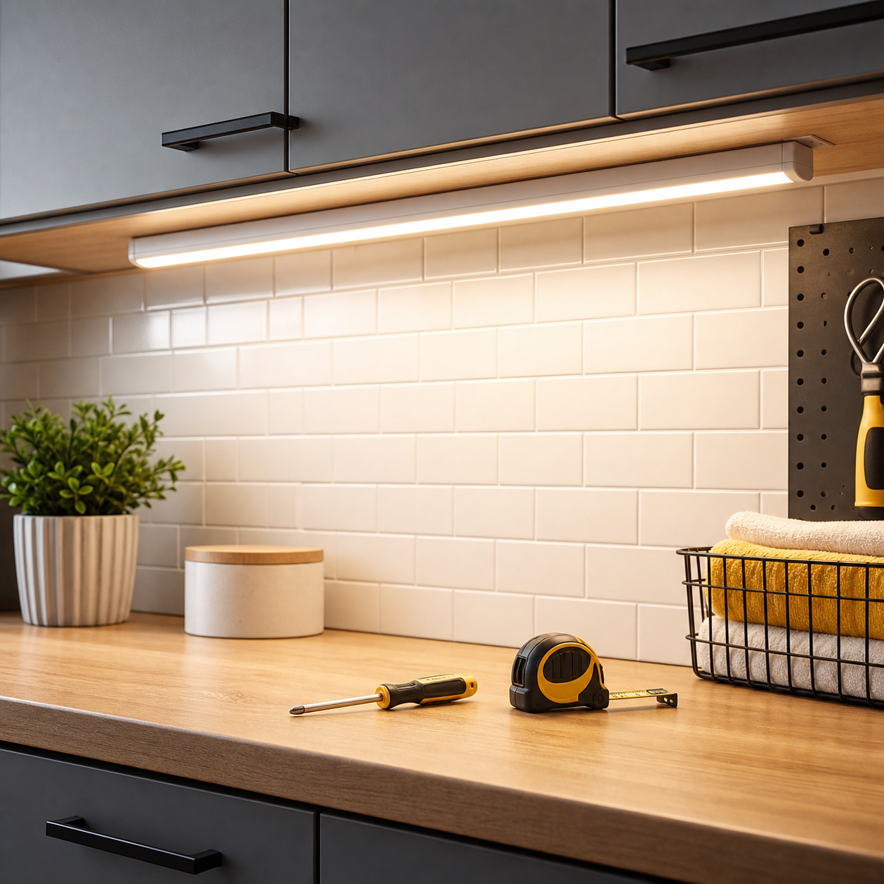 Under cabinet lighting in a clean home improvement setting